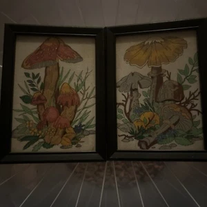 1970’s Retro Vintage Mushroom Felt Drawings 2pictures - Picture 1 of 3