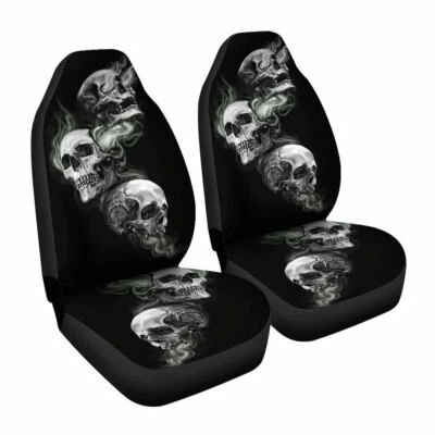 2x Car Front Seat Cover Skull Pattern Breathable Pad For Interior Accessories - Image 1 of 4