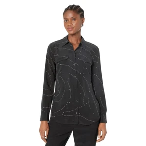 $280 NWT Equipment Femme Signature Printed Blouse Size Medium 100% Silk Black - Picture 1 of 9