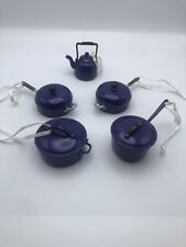 Ganz Miniature Cookware Ornaments Pots, Kettles, Teapots Set of 5 Blue