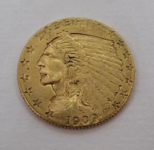 1909 US GOLD $2.50 Indian Coin scratch on reverse .1209AGW L12211