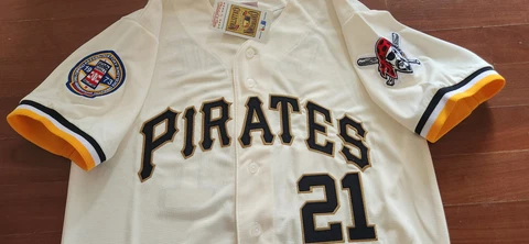 Brand New Pittsburgh Pirates #21 Roberto Clemente Throwback 2patch sewn Jersey B Cover