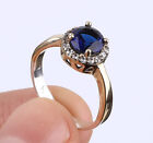 TURKISH SIMULATED SAPPHIRE .925 SILVER & BRONZE RING SIZE 7.5 #13060