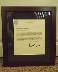 Framed Donald Rumsfeld Congratulating on 9/11 Pentagon Reconstruction Letter - Picture 1 of 6