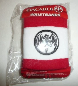 Bacardi Rum Wristband Set - Red and White w/ Bat Logo Sweat Band Bracelet Wrist - Picture 1 of 3