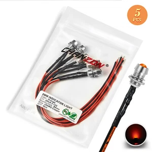 5Pcs Orange 12V Diffused Prewired LED Indicator Light Pilot Lamp Bulbs Single - Picture 1 of 9