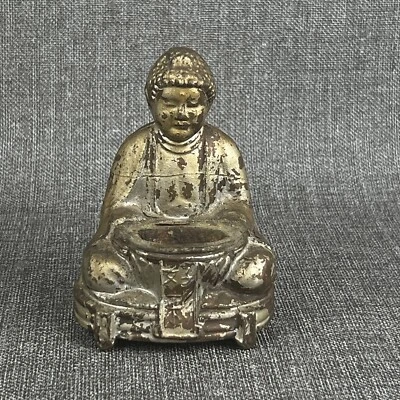 Vintage CAST IRON BUDDHA statue figure INCENSE BURNER 4.5" tall - Image 1 of 4