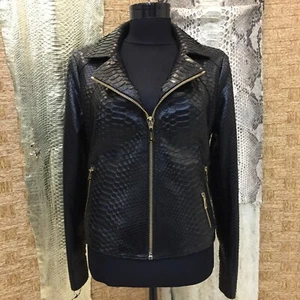 Women's Genuine Python Leather Exotic Black Luxury Handmade Biker Jacket - Picture 1 of 6