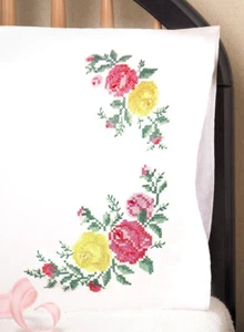 Fundas de almohada clásicas Design Works rosa bordadas estampadas ~ T230075 - Imagen 1 de 5
