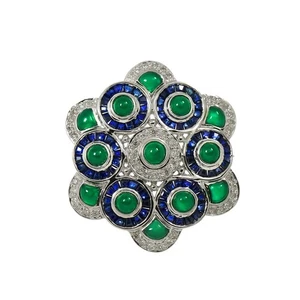 Chalcedony 3.75ct Sapphire Diamond 0.30ct Brooch Pendant Top 18K WG 750 90284201 - Picture 1 of 8