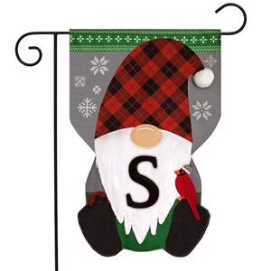 Briarwood Lane Winter Gnome Burlap Monogram Letter S Garden Flag - Picture 1 of 6