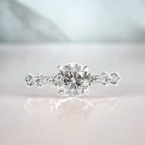 Alianza de platino macizo 950 0,35 quilates diamante corte redondo semi montaje - Imagen 1 de 10