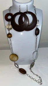 Collana Orecchini Vetro Legno Decò Da Abbinare Forme Geometriche Miste Tono Argento - Foto 1 di 6