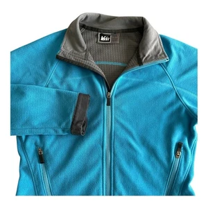 REI Fleece Jacket Womens Medium Blue Full Zip Outdoor Hiking Softshell Pockets - Picture 1 of 8