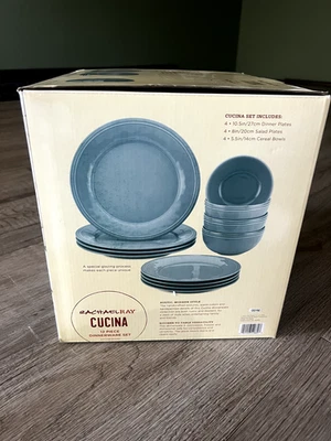Rachel Ray Cucina 12 pc Stoneware Dinnerware Agave Blue - Image 1 of 3