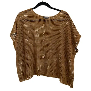 Eileen Fisher Brown Knit Crochet Oversized Sweater Top Size Small Italian Yarn - Bild 1 von 6