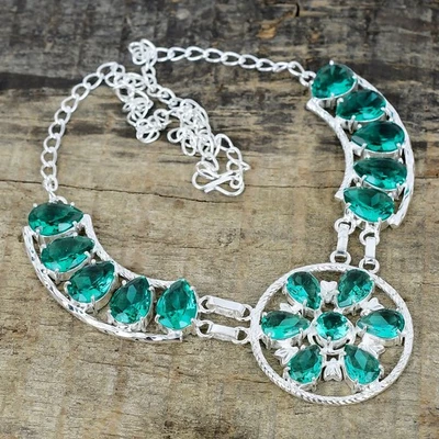 Bello Verde Apatite Gemma 925 Argento Sterling Fatto a Mano Gioielli Collana - Immagine 1 di 4