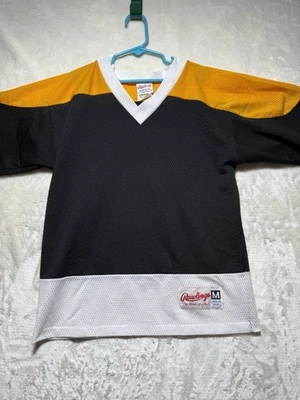 Vintage Rawlings Youth Medium Blank Black Yellow Mesh Football Jersey USA Made - Image 1 of 4