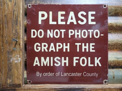 LETRERO DE PORCELANA AMISH DE COLECCIÓN ANTIGUO NO FOTOGRAFÍA AMISH FOLK LANCASTER COUNTY PA Foto 1 de 4