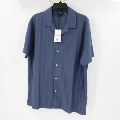 NUEVO CON ETIQUETAS Camisa Reiss Para Hombres Grande Abotonada Cuello Resort Manga Corta Informal Rayas Foto 1 de 4