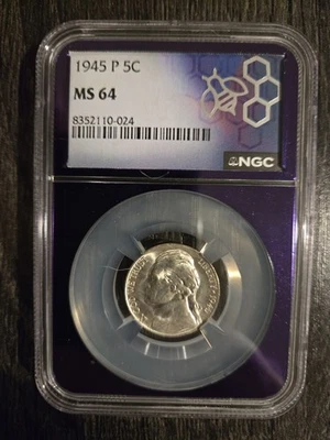 1945-P SILVER JEFFERSON NICKEL  NGC MS 64     WWII ISSUE             - Image 1 of 2