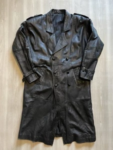 Gabardina de cuero vintage Arkay años 80 90 larga bombardero con cinturón gótico retro talla M - Imagen 1 de 6