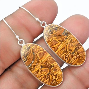 Natural Coquina Fossil Jasper India 925 Sterling Silver Earrings Jewelry E-1001 - Picture 1 of 5
