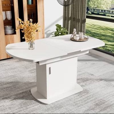 Extendable Dining Table 110-130cm Oval Kitchen Table with Storage function White - Image 1 of 4