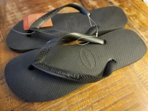 HAVAIANAS CORE Unisex Women's 11 / 12 Mens 9 / 10 BLACK FLIP FLOPS SANDALS - Picture 1 of 16