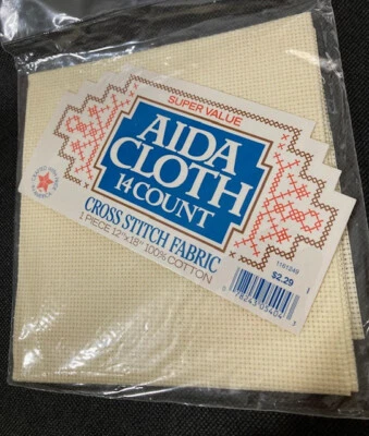 1 14 COUNT AIDA CLOTH CROSS STITCH FABRIC-CREAM-12 x 18" 100% COTTON-NEW IN PKG Foto 1 de 3