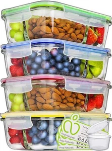 4 Pack 34 Oz Glass Meal Prep Containers Dishwasher Microwave Freezer Oven Safe G - Picture 1 of 9