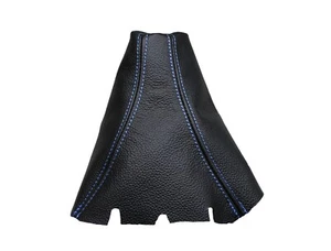 SEAT LEON (2005-2012) Cuffia Leva Cambio 100% Vera Pelle - Cuciture Azzurro - Picture 1 of 1