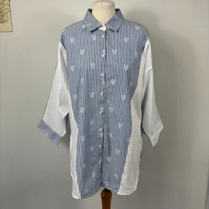 Joe Browns White Blue Striped Shirt Blouse Top Hearts Detail Cotton Size 12 BNWT - Picture 1 of 18