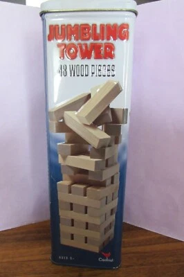 2006 Jumbling Tower game in original tin - 48 wood pieces - with instructions - Image 1 of 4
