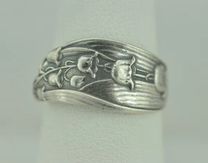 Dainty Solid 925 Sterling Silver Lily Of The Valley Flower Floral Spoon Ring - Picture 1 of 7