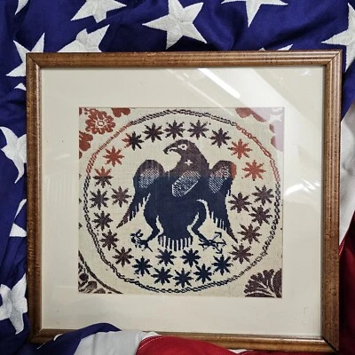 1840s Early American Eagle Coverlet Silver Dollar Fragments - Image 1 of 4