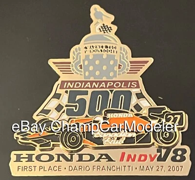 2007 Indianapolis 500 Win Pin Honda Indy V8 Pin Dario Franchitti Andretti Green - Image 1 of 4