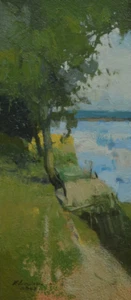 ORIGINAL VYTAUTAS LAISONAS ""Am See"" 2021 Natur Wasser ruhig ÖLGEMÄLDE - Bild 1 von 1