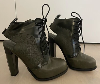 Alexander Wang Zapato Bota Con Cordones Espalda Abierta Tacón Alto Talla 39 Verde Oliva Foto 1 de 4