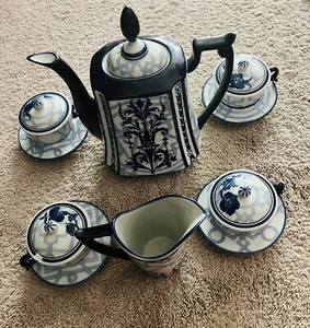 Bombay China blue white Tea Set cups creamer teapot saucer set - Picture 1 of 6