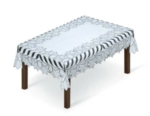 Tischdecke rechteckig Spitzenoptik weiß/grau 100cm x150cm (39"x59") perfektes Geschenk - Bild 1 von 1