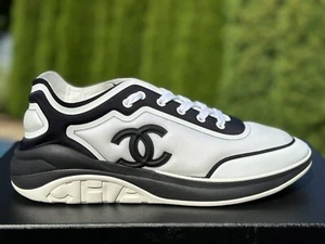 New Men’s Chanel Sneakers Size 44 US 11 - Black White Trainers Runners - Picture 1 of 12