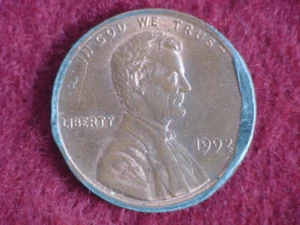 1992-P Lincoln Cent Rim Finning Stiff Collar Error - Circ - Picture 1 of 6