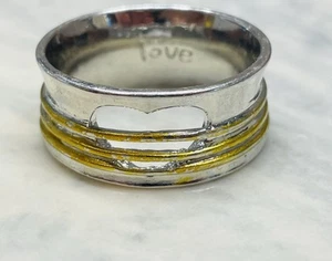 Wide Band Silver Ring with Heart Cut Out inscribed with 'LOVE’ - Picture 1 of 6