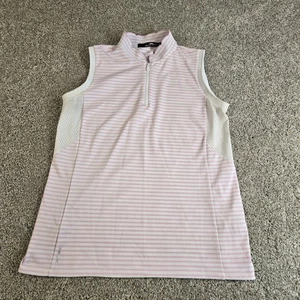 Ralph Lauren RLX Damen ärmelloses 1/4 Zip Golf Tennis Top Größe M rosa gestreift - Bild 1 von 7