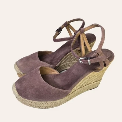 Sandalias de cuña alpargata de gamuza malva Crown vintage correa al tobillo plataforma tacones Foto 1 de 4