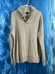 J Crew Mens Lambswool Shawl Collar Pullover Sweater Beige Oatmeal XL Holiday - Picture 1 of 15