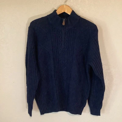 Suéter Pescador Tejido Cable Hombre Grande Azul Marino 1/4 Cremallera Lana de Cordero Jos. A. Banco Foto 1 de 4