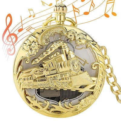 2 In 1 Vintage Quartz Pocket Watch with Chain Musical Box Holiday Birthday Gift - Image 1 of 4