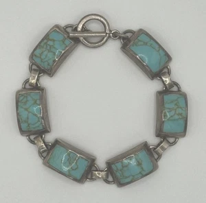 Mexiko Sterlingsilber Türkis Panel Knebelarmband 7,5 cm 19,05 cm - Bild 1 von 10